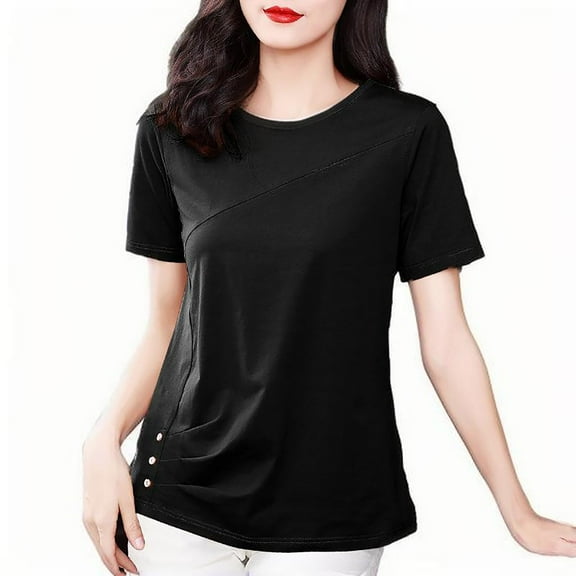 fatyb Summer Tops for Women Crew Neck Casual T Shirts Short Sleeve Loose Womens Dressy Tunic Blouses