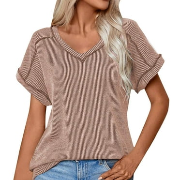 fatyb Summer Tops for Women Crewneck Short Sleeve Shirts Casual Loose Blouses Pullover Womens Tunic Tops