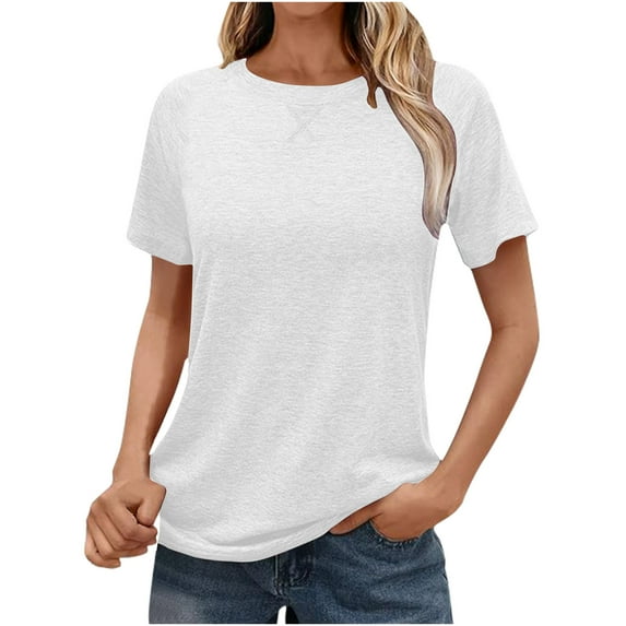 fatyb Summer Tops for Women Short Sleeve Crew Neck T Shirts Casual Tees Womens Loose Tunic Tops