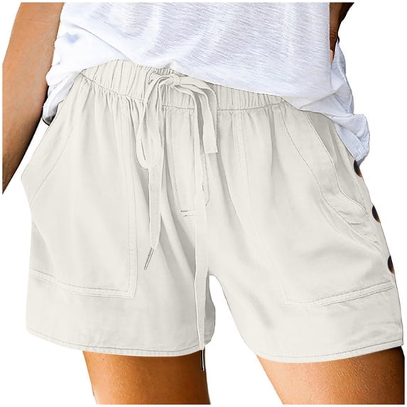 fatyb Summer Womens Casual Shorts Elastic High Waist Beach Shorts Drawstring Lounge Shorts with Pockets
