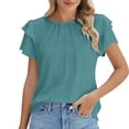 thumbnail image 1 of fatyb Summer Womens Tops Ruffle Short Sleeve Casual Blouses Crew Neck Solid Color Loose Shirts for Women, 1 of 5