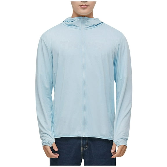 fatyb Sun Shirts for Men Full Zip Long Sleeve Mens Lightweight Hoodie Jackets with Thumb Holes M-4XL