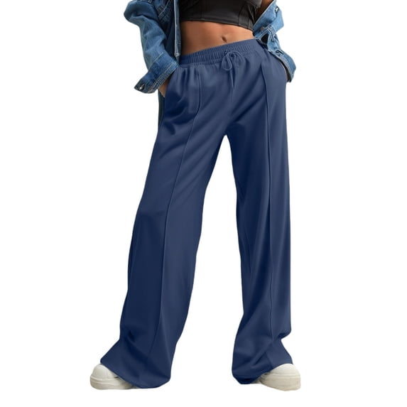 fatyb Sweatpants Womens High Waist Wide Leg Pants Drawstring Solid Color Lounge Joggers with Pockets