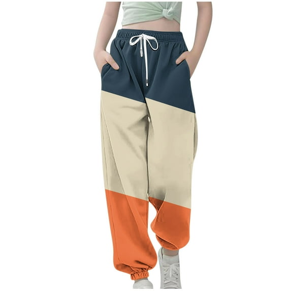 fatyb Sweatpants for Boys Girls Colorblock Cinch Bottom Joggers Casual Drawstring Kids Pants with Pockets