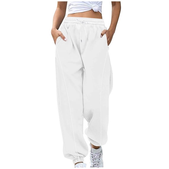 fatyb Sweatpants for Women Elastic Bottom Jogger Pants Womens High Waist Athletic Pants with Pockets