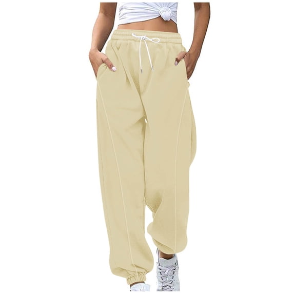 fatyb Sweatpants for Women Elastic Bottom Jogger Pants Womens High Waist Athletic Pants with Pockets