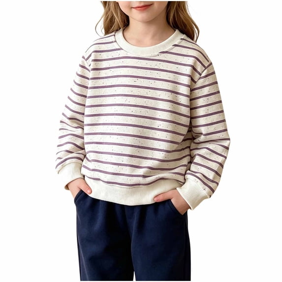fatyb Sweatshirt for Toddler Cotton Striped Long Sleeve Boys Girls Crewneck Tops Kids Fashion Clothes