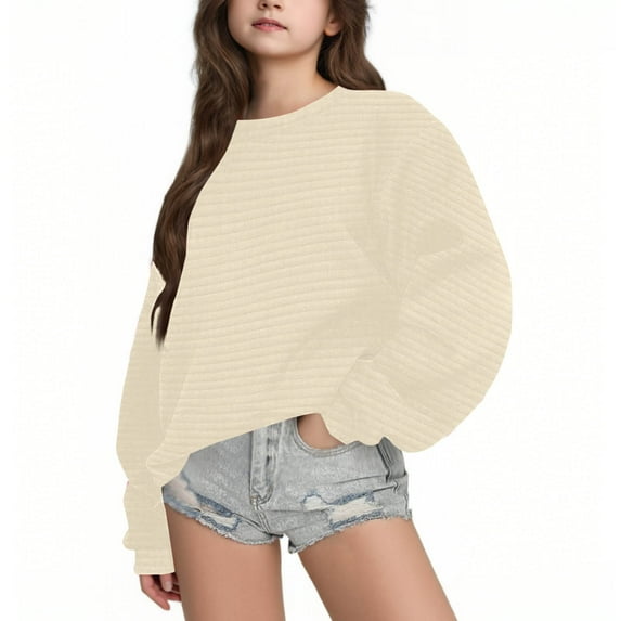 fatyb Sweatshirts for Boys Girls Crewneck Casual Pullover Long Sleeve Solid Color Clothes for Children