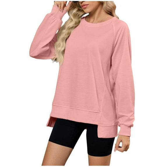 fatyb Sweatshirts for Women Casual Crewneck Pullover Long Sleeve Loose Solid Color Sweat Shirts Fall Tops