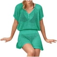 thumbnail image 1 of fatyb Swimsuit Cover up for Women Elastic Waist Crochet Coverup V Neck Short Sleeve Swim Mesh Knit Dress, 1 of 7