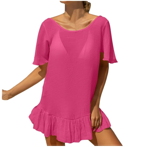 fatyb Swimsuit Cover up for Women Short Sleeve Bathing Suit Cover up Womens Swimwear Dress for Beach