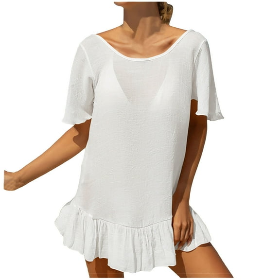 fatyb Swimsuit Cover up for Women Short Sleeve Bathing Suit Cover up Womens Swimwear Dress for Beach