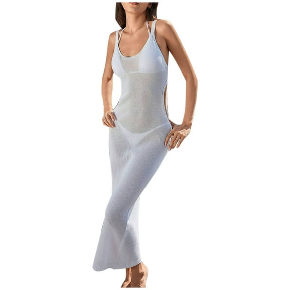 fatyb Swimsuit Coverups Womens Sleeveless Sheer Tank Coverups Bikini See Through Long Dress Beachwear