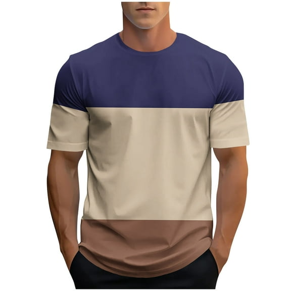fatyb T-Shirts for Men Color Block Short Sleeve Printed Shirts Crewneck Summer Casual Loose Tees Tops
