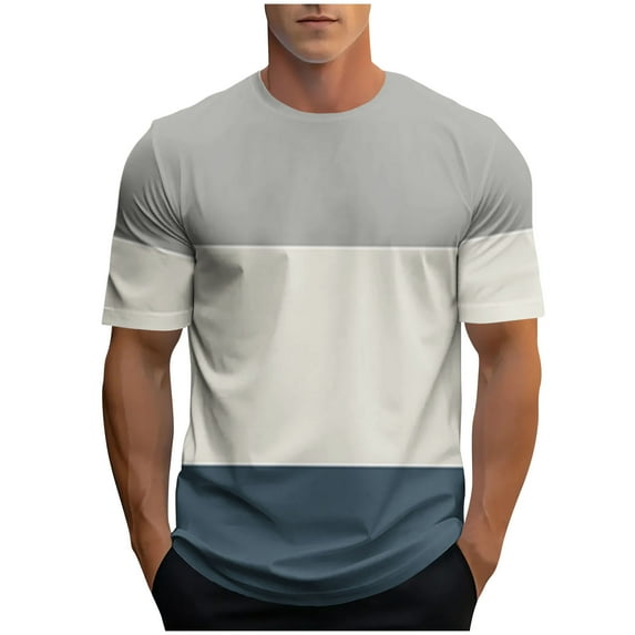 fatyb T-Shirts for Men Color Block Short Sleeve Printed Shirts Crewneck Summer Casual Loose Tees Tops