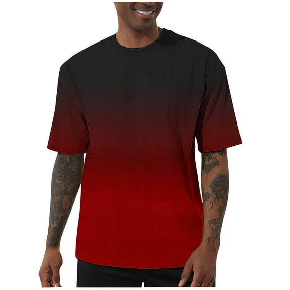 fatyb T-Shirts for Men Stylish Gradient Print Graphic Tee Casual Short Sleeve Crewneck Summer Pullover