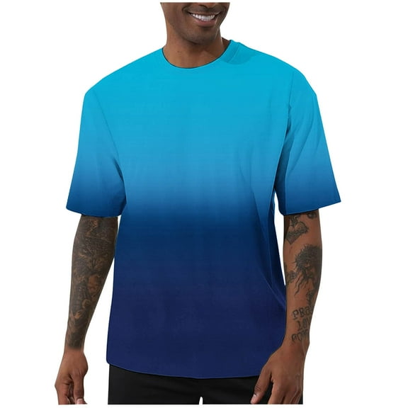 fatyb T-Shirts for Men Stylish Gradient Print Graphic Tee Casual Short Sleeve Crewneck Summer Pullover