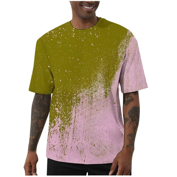 fatyb T-Shirts for Men Stylish Gradient Print Graphic Tee Casual Short Sleeve Crewneck Summer Pullover