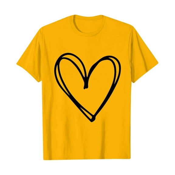 fatyb T Shirts for Women Heart Printed Crewneck Loose T-Shirts Casual Short Sleeve Womens Graphic Tees