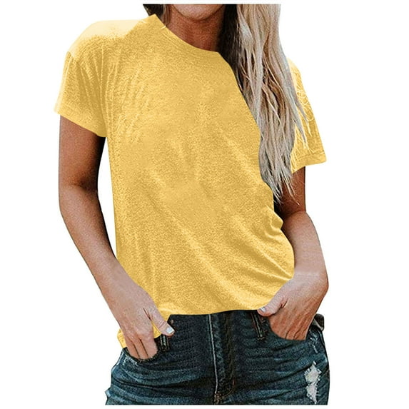 fatyb T Shirts for Women Short Sleeve Casual Crew Neck Summer Tops Womens Solid Color Loose Tee Shirts