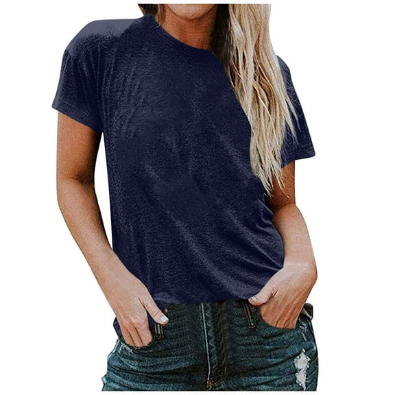 fatyb T Shirts for Women Short Sleeve Casual Crew Neck Summer Tops Womens Solid Color Loose Tee Shirts