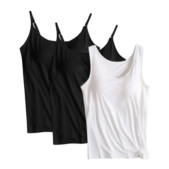 fatyb Tank Tops Built in Bra for Women Sleeveless Casual Undershirts Crew Neck Comfy Shirts Pack of 3