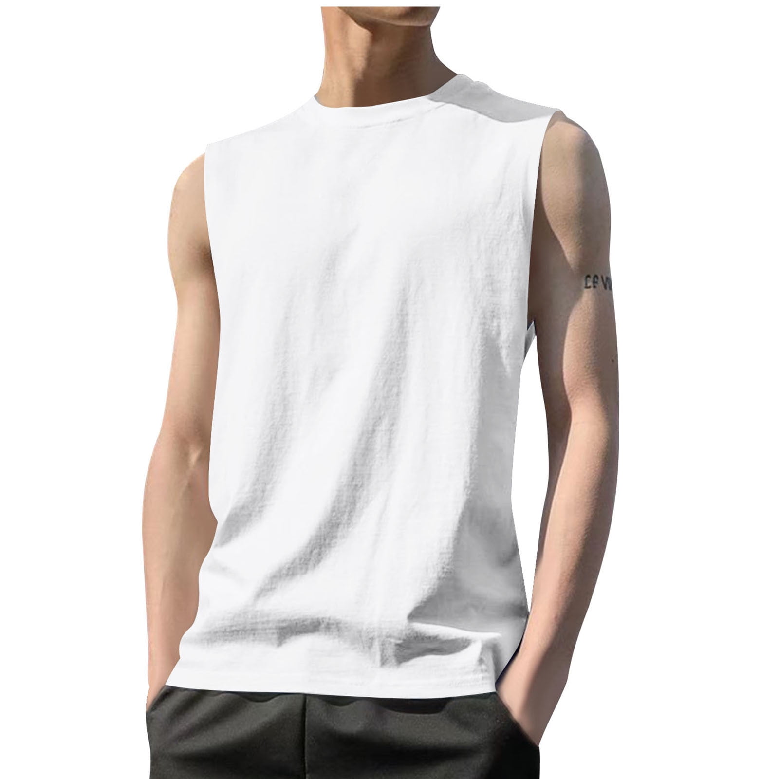 fatyb Tank Tops Men's High Neck Sleeveless Workout Tee Shirts Gym Muscle Shirt Loose Casual Plain Tops