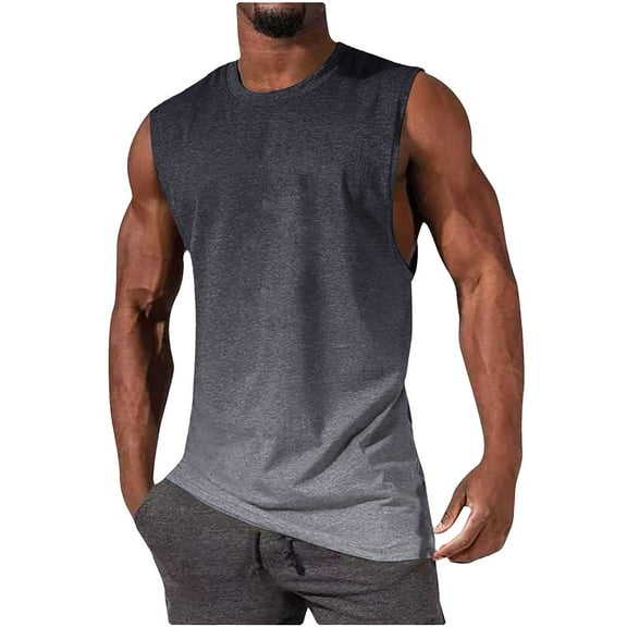 fatyb Tank Tops Mens Casual Beach Gradient Color T Shirts Summer Sleeveless Muscle Basic Tshirts for Men