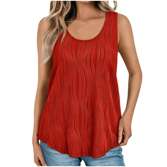 fatyb Tank Tops Womens Casual Textured Stretch Sleeveless T Shirts Summer Crew Neck Solid Color Blouses