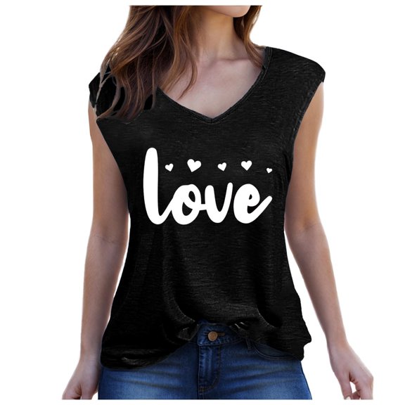 fatyb Tank Tops for Women Casual V Neck Sleeveless Graphic Tshirts Fashion Loose Womens Summer Shirts
