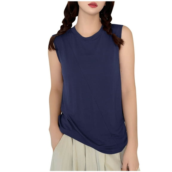 fatyb Tank Tops for Women Loungewear Sleeveless Comfy Shirts Crewneck Casual Womens Loose Pajama Blouses