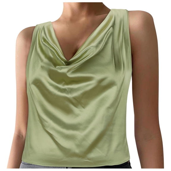 fatyb Tank Tops for Women Satin Elegant V Neck T Shirts Sleeveless Loose Plain Womens Dressy Blouses