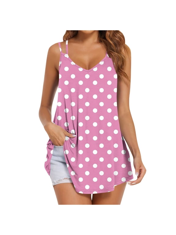Tank Tops for Women V Neck Long Shirts Sleeveless Tunic Flowy Spaghetti Strap Casual Loose Blouses