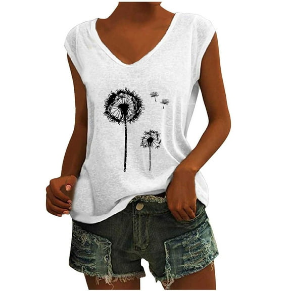 fatyb Tank Tops for Women V Neck Sleeveless Graphic Tee Tops Casual Loose Womens Summer Tunic Blouses
