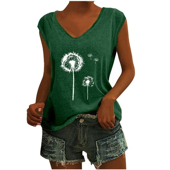 fatyb Tank Tops for Women V Neck Sleeveless Graphic Tee Tops Casual Loose Womens Summer Tunic Blouses