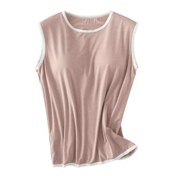 fatyb Tank Tops for Women with Built in Bra Sleeveless Comfy Padded Shirts Womens Crew Neck Casual Blouses