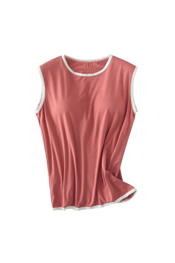 Tank Tops for Women with Built in Bra Sleeveless Comfy Padded Shirts Womens Crew Neck Casual Blouses