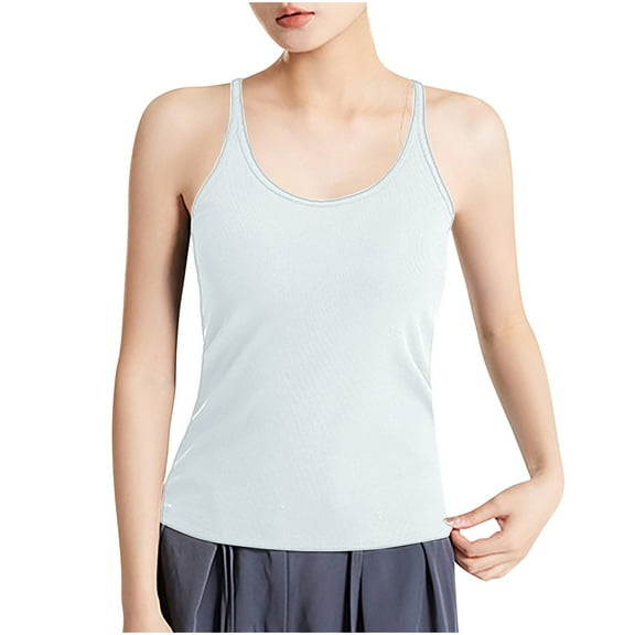 fatyb Tank Tops with Built in Bra for Women Spaghetti Strap Casual Ribbed Sleeveless Womens Undershirts