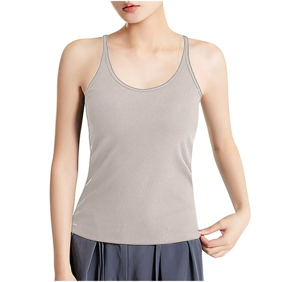 fatyb Tank Tops with Built in Bra for Women Spaghetti Strap Casual Ribbed Sleeveless Womens Undershirts