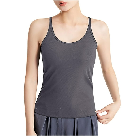 fatyb Tank Tops with Built in Bra for Women Spaghetti Strap Casual Ribbed Sleeveless Womens Undershirts