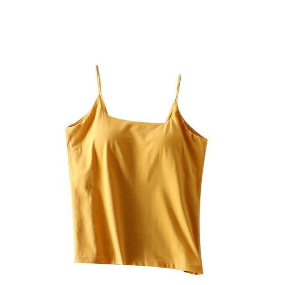 fatyb Tank Tops with Built in Bra for Women Spaghetti Strap Slim Shirts Womens Padded Cotton Undershirts