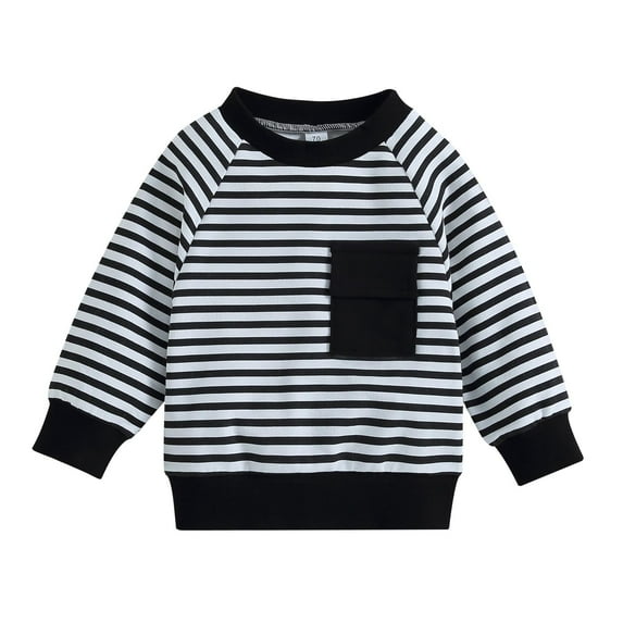 fatyb Toddler Baby Boys Girls Stripe Sweatshirt with Pocket Crewneck Kids Long Sleeve Pullover Casual Tops