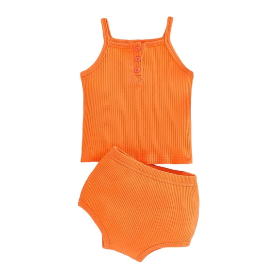 fatyb Toddler Baby Girls 2 Piece Ribbed Knit Outfits Sleeveless Tank Tops Infant Shorts Set for Kids