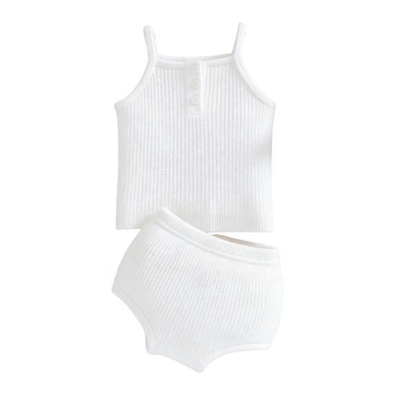 fatyb Toddler Baby Girls 2 Piece Ribbed Knit Outfits Sleeveless Tank Tops Infant Shorts Set for Kids