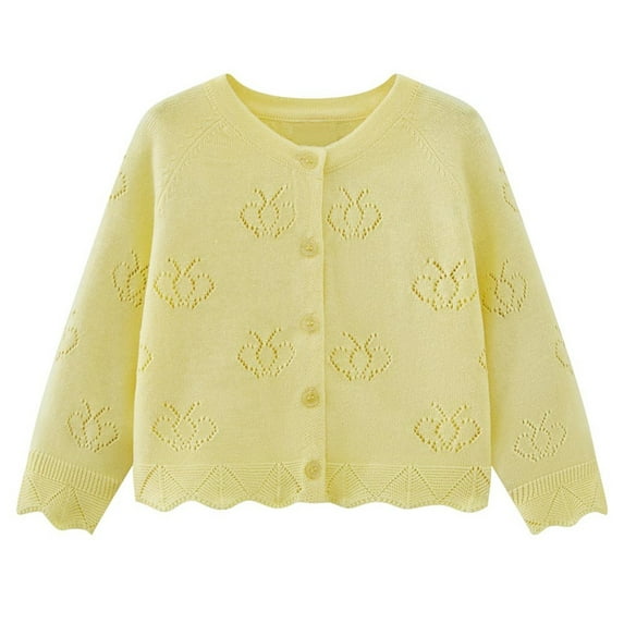 fatyb Toddler Baby Girls Cardigan Button up Long Sleeve Sweater Knitted Lightweight Hollow out Jacket