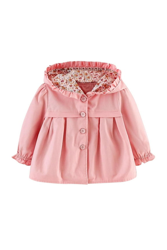 Toddler Baby Girls Hooded Jackets Long Sleeve Windbreaker Outwear Kids Girls Ruffle Cute Coats