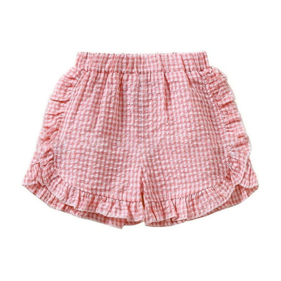 fatyb Toddler Baby Girls Plaid Shorts Elastic Waist Cotton Shorts Kids Girls Cute Ruffle Bottom Shorts