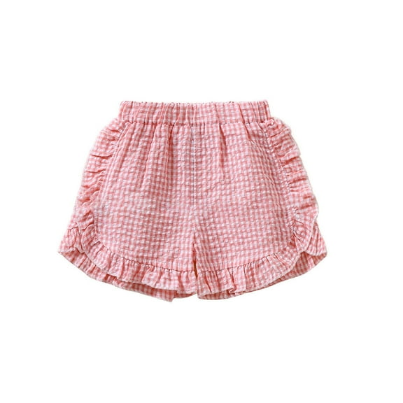 fatyb Toddler Baby Girls Plaid Shorts Elastic Waist Cotton Shorts Kids Girls Cute Ruffle Bottom Shorts