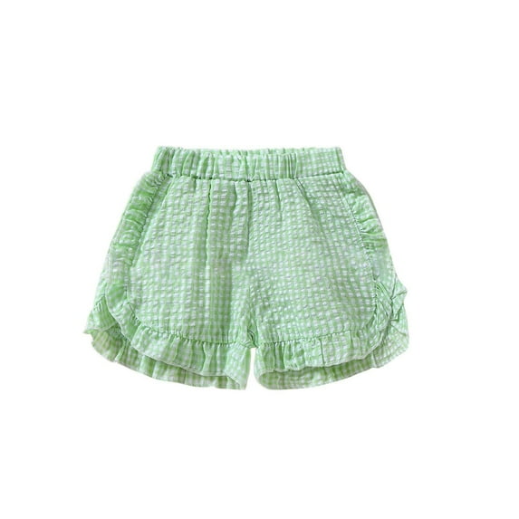 fatyb Toddler Baby Girls Plaid Shorts Elastic Waist Cotton Shorts Kids Girls Cute Ruffle Bottom Shorts