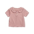 thumbnail image 1 of fatyb Toddler Baby Girls Summer Tops Short Sleeve Collar T-Shirts Casual Plain Cotton Tee Tops for Kids, 1 of 7